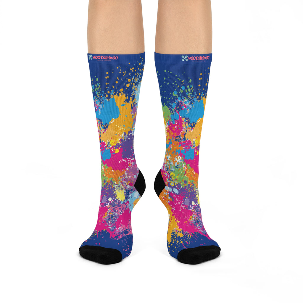 Cushioned Crew Socks, Fun Splash of Paint, Artsy Wootsiedoo Logo, Gift idea