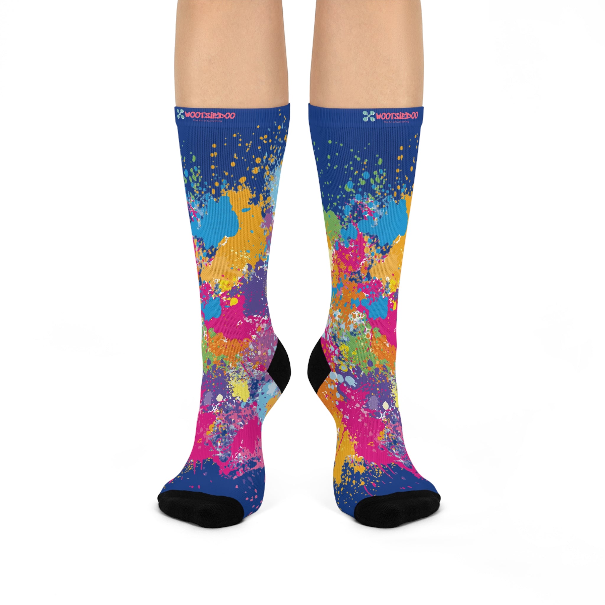 Cushioned Crew Socks, Fun Splash of Paint, Artsy Wootsiedoo Logo, Gift idea