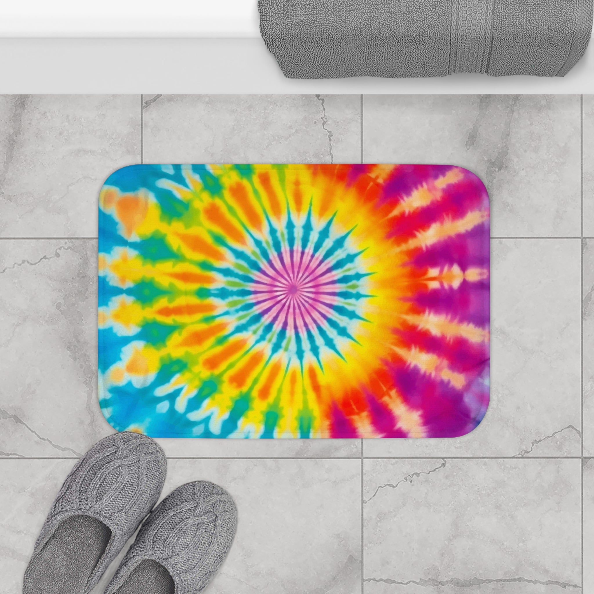Tie-Dye Spiral Bath Mat – Colorful Retro Bathroom Rug