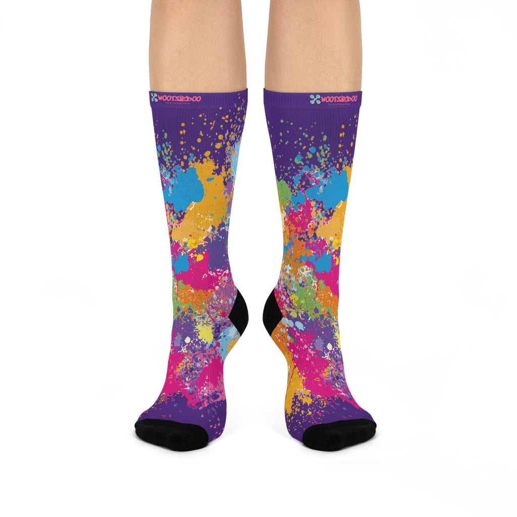 Cushioned Crew Socks, Fun Splash of Paint, Artsy Wootsiedoo Logo, Gift idea