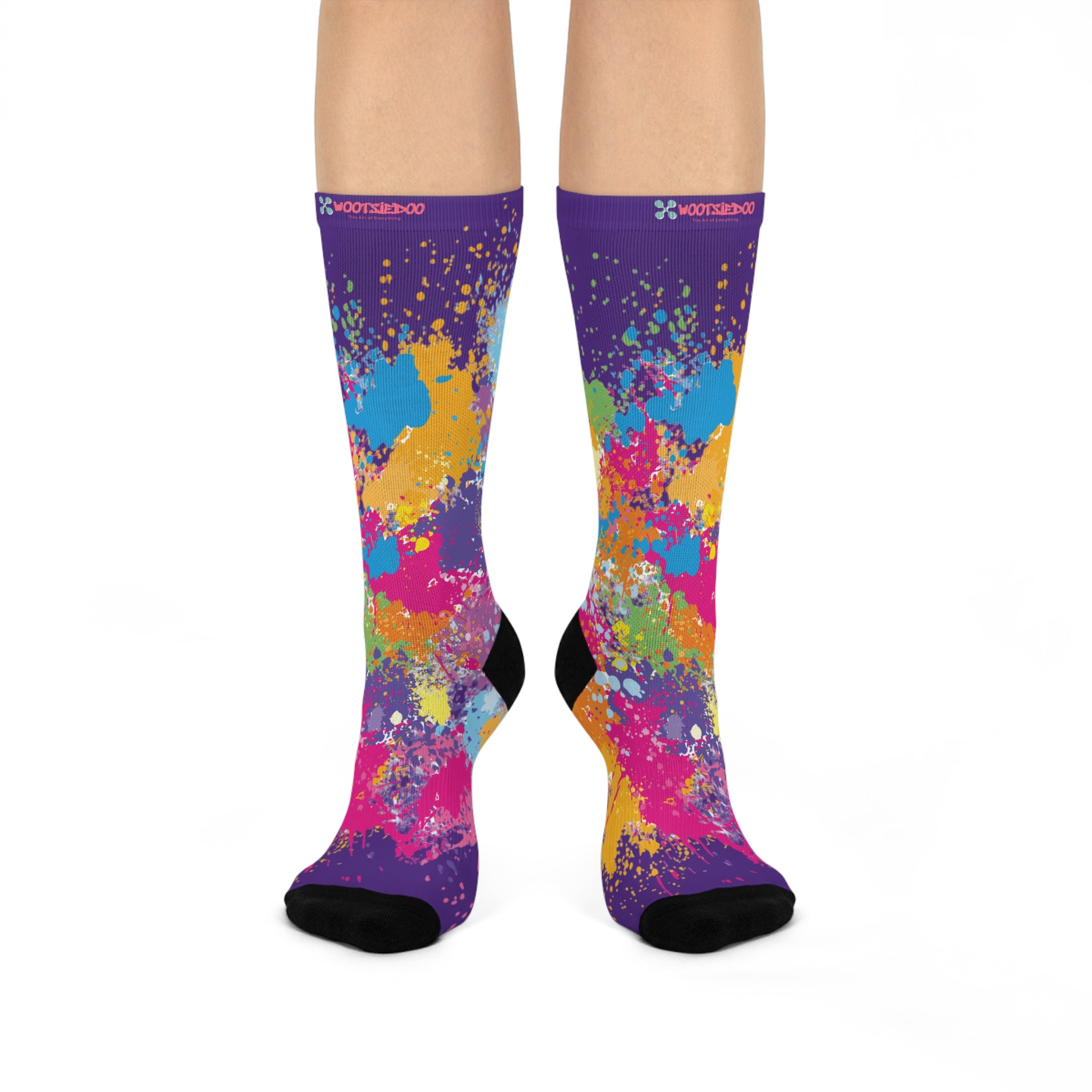 Cushioned Crew Socks, Fun Splash of Paint, Artsy Wootsiedoo Logo, Gift idea