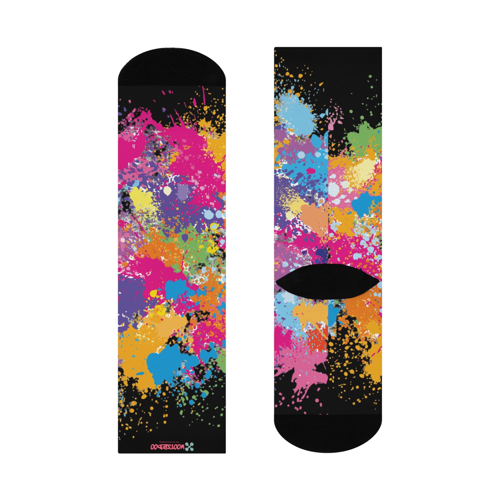 Cushioned Crew Socks, Fun Splash of Paint, Artsy Wootsiedoo Logo, Gift idea