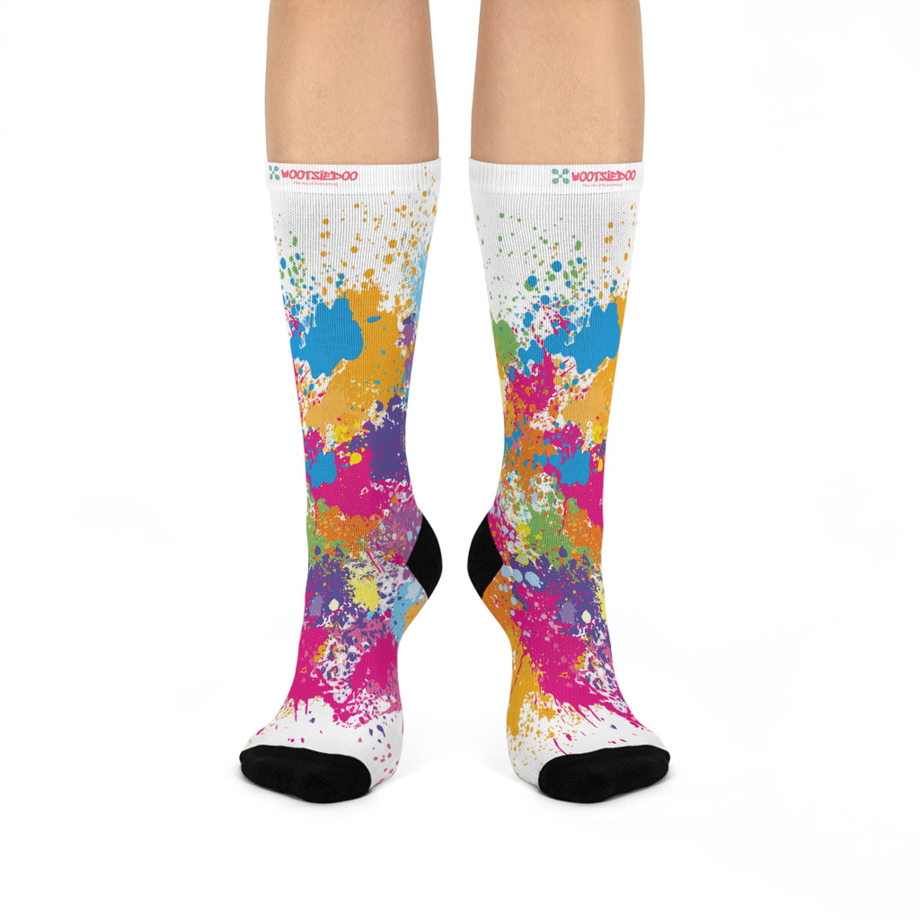 Cushioned Crew Socks, Fun Splash of Paint, Artsy Wootsiedoo Logo, Gift idea