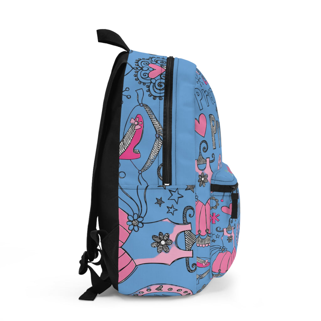 Princess Pattern Backpack — Blue Kids School Bag with 'Princess' Design