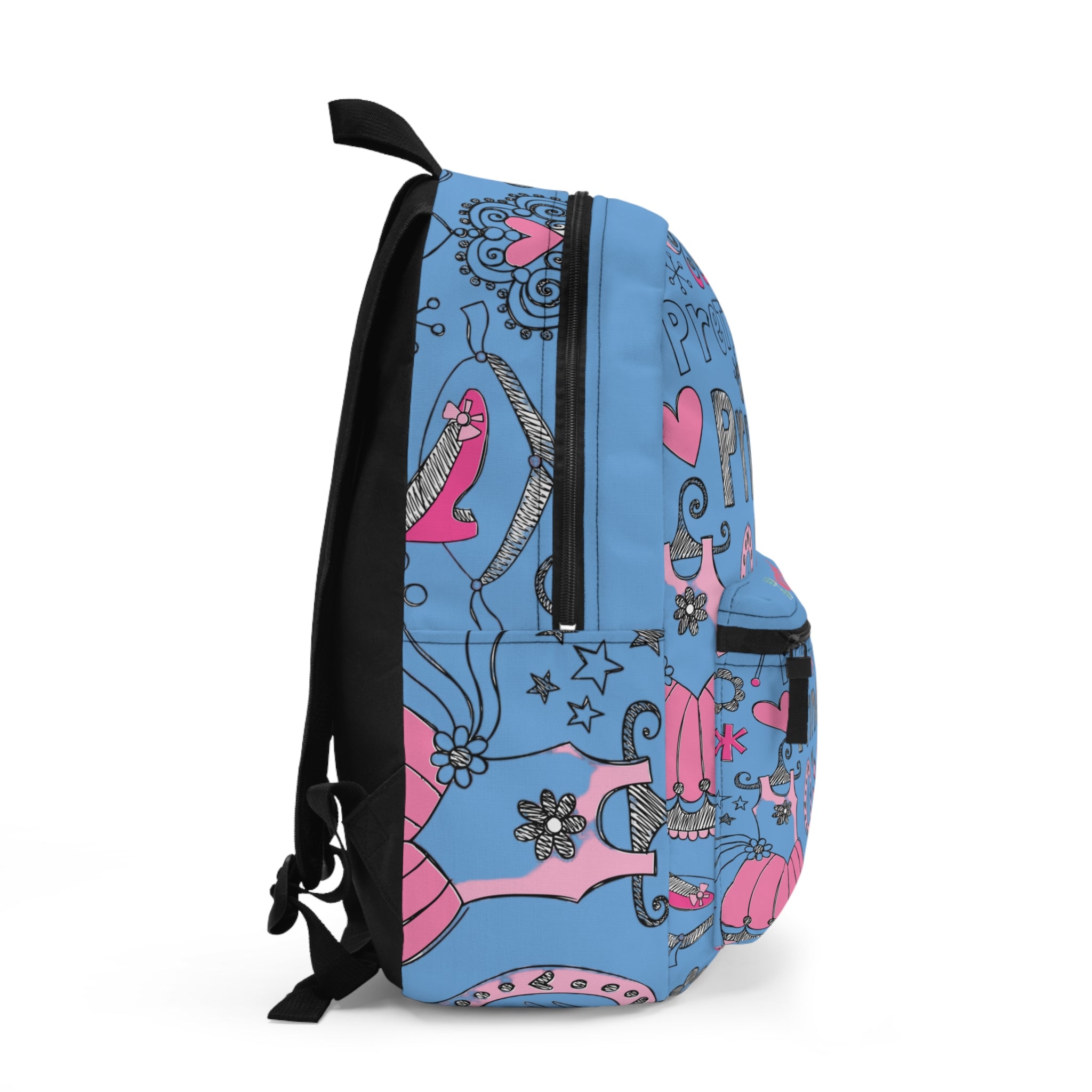 Princess Pattern Backpack — Blue Kids School Bag with 'Princess' Design