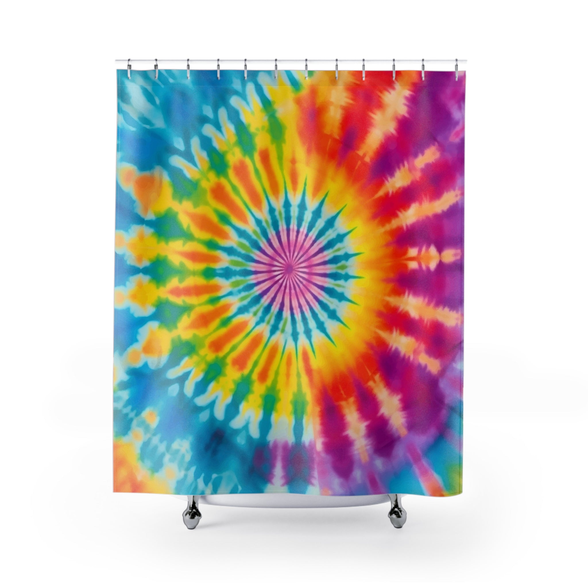 Tie-Dye Spiral Shower Curtain — Colorful Retro Bathroom Decor