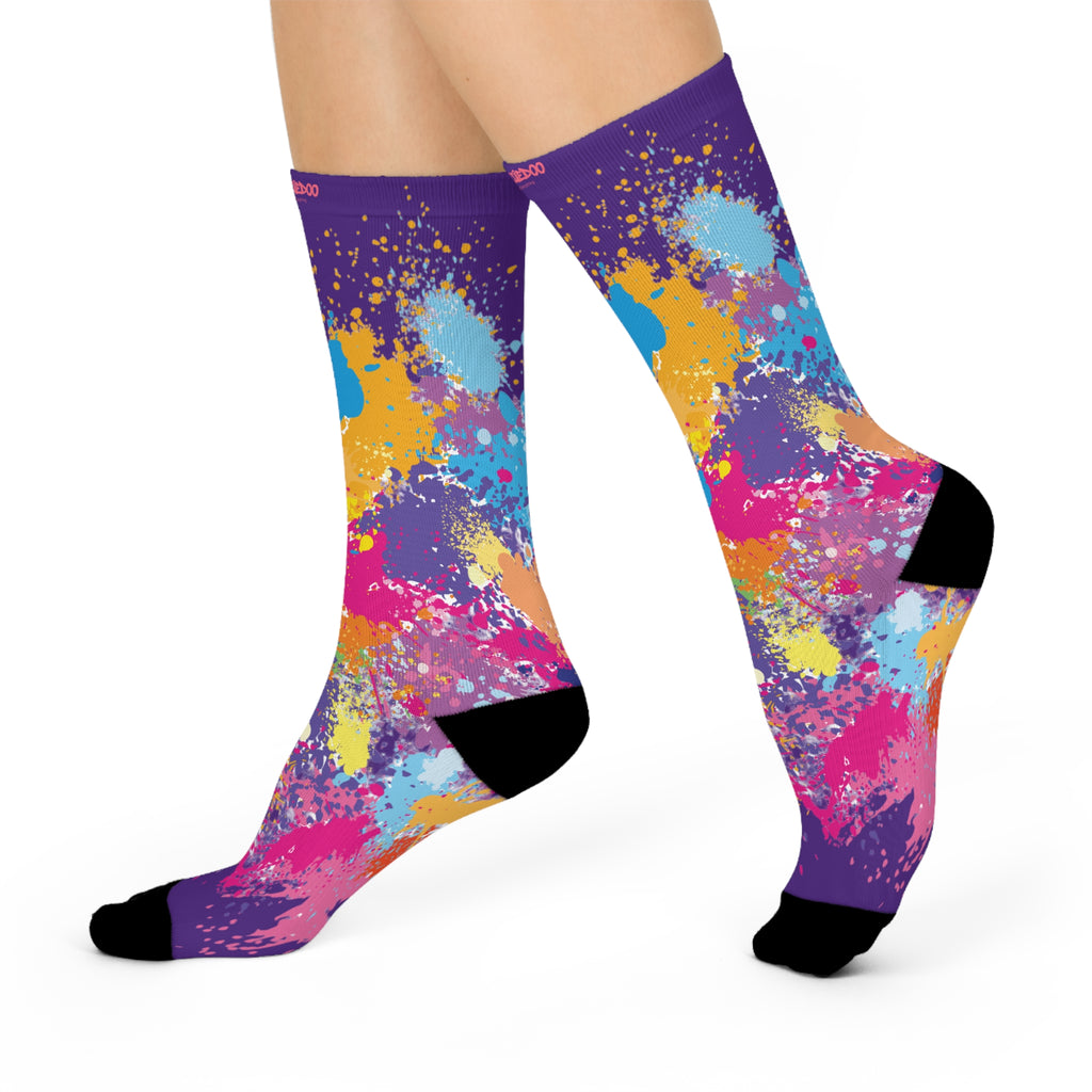 Cushioned Crew Socks, Fun Splash of Paint, Artsy Wootsiedoo Logo, Gift idea