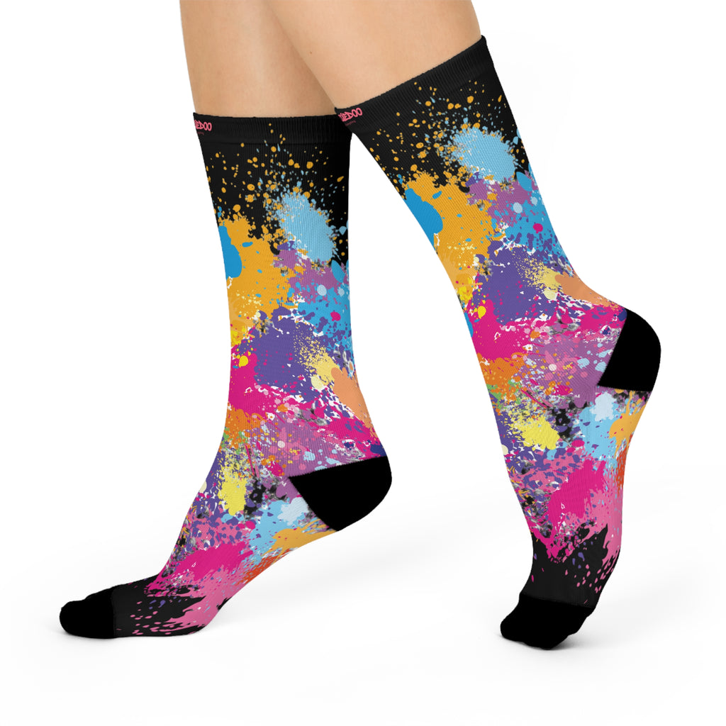 Cushioned Crew Socks, Fun Splash of Paint, Artsy Wootsiedoo Logo, Gift idea
