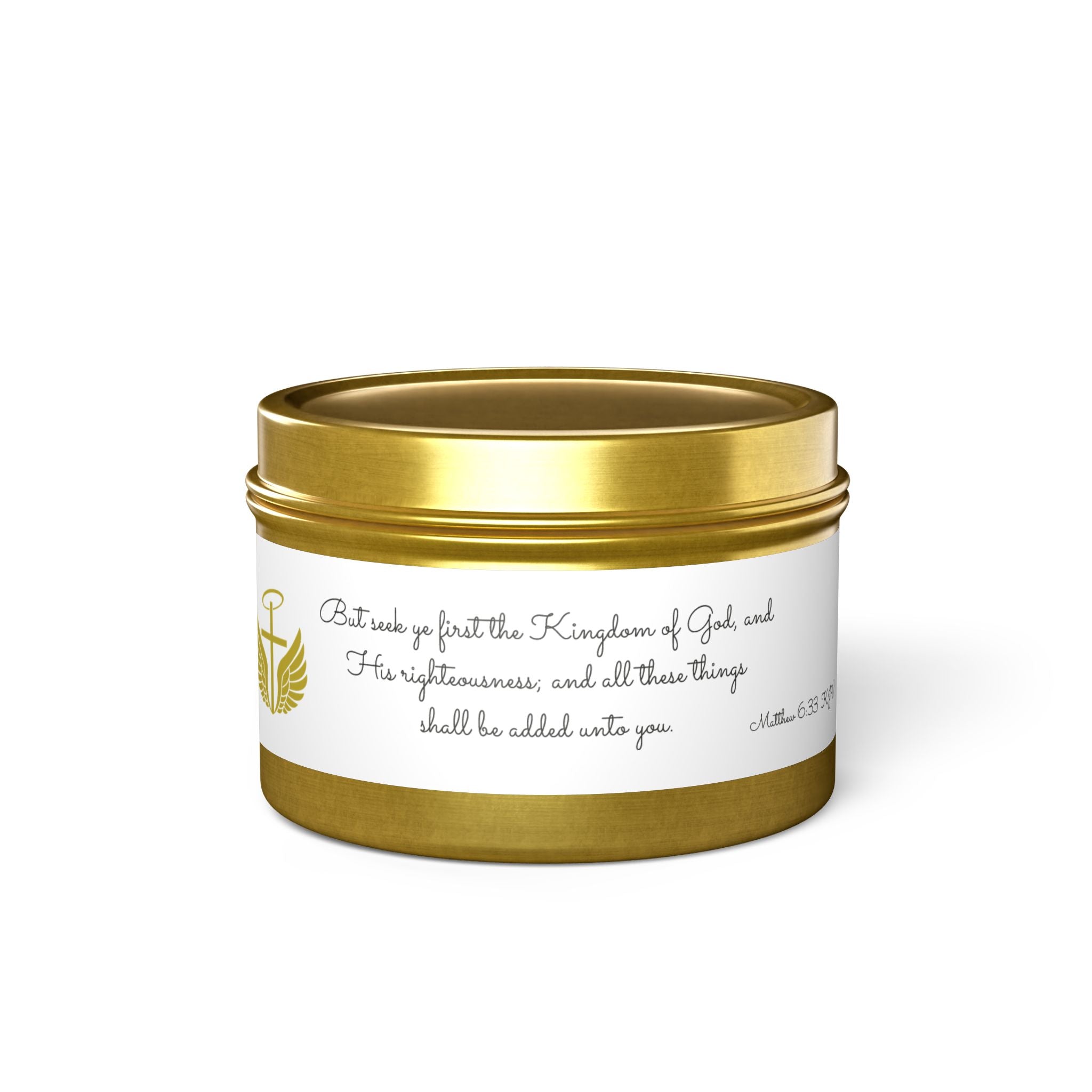 Inspirational Faith Tin Candle — "Seek First the Kingdom" Scented Candle