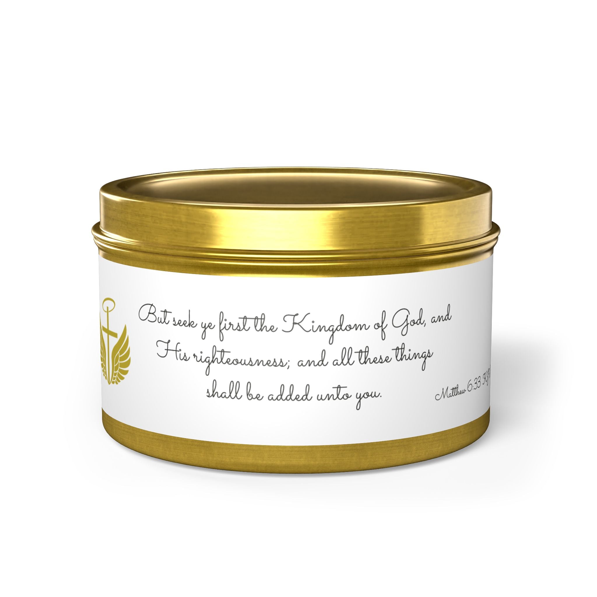 Inspirational Faith Tin Candle — "Seek First the Kingdom" Scented Candle