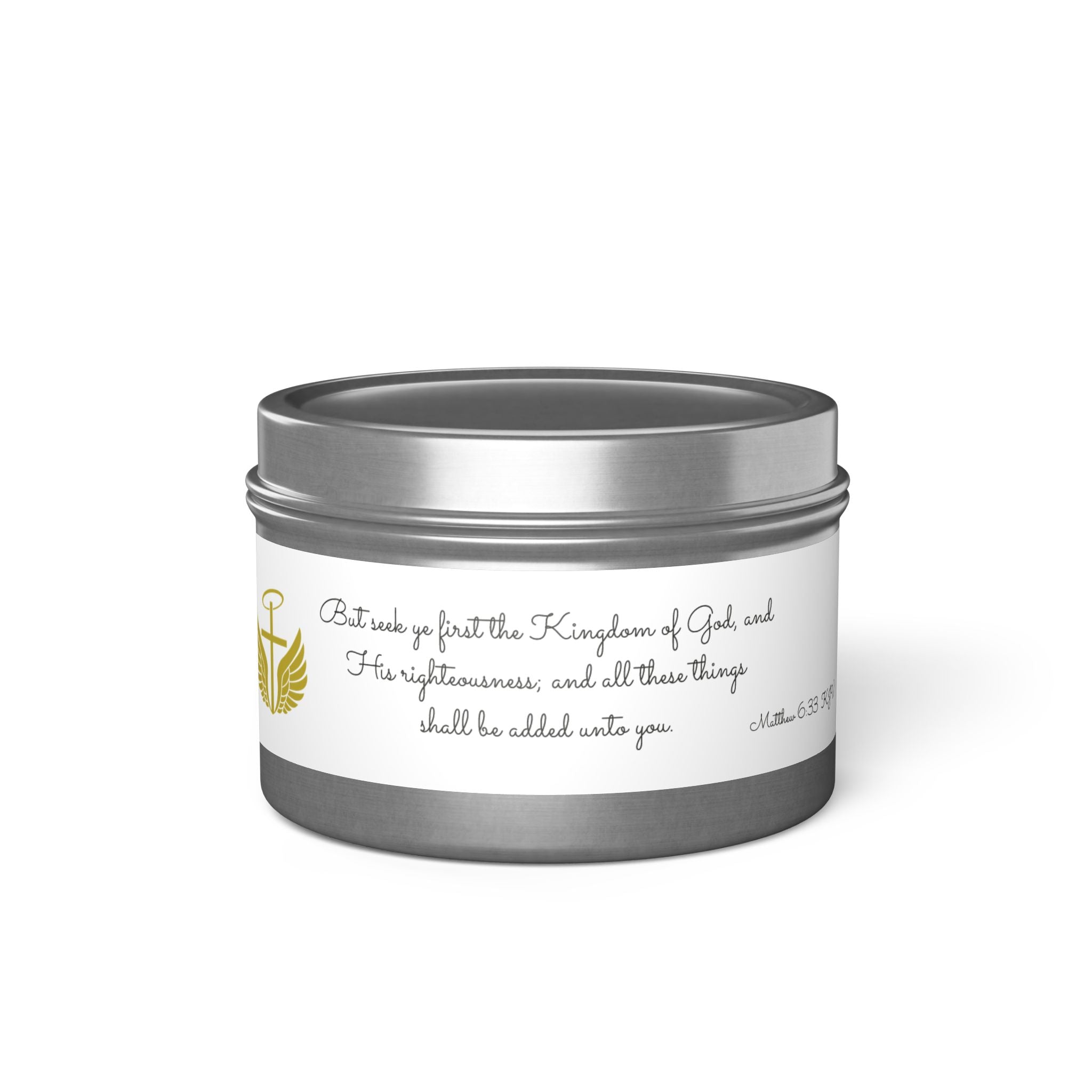 Inspirational Faith Tin Candle — "Seek First the Kingdom" Scented Candle