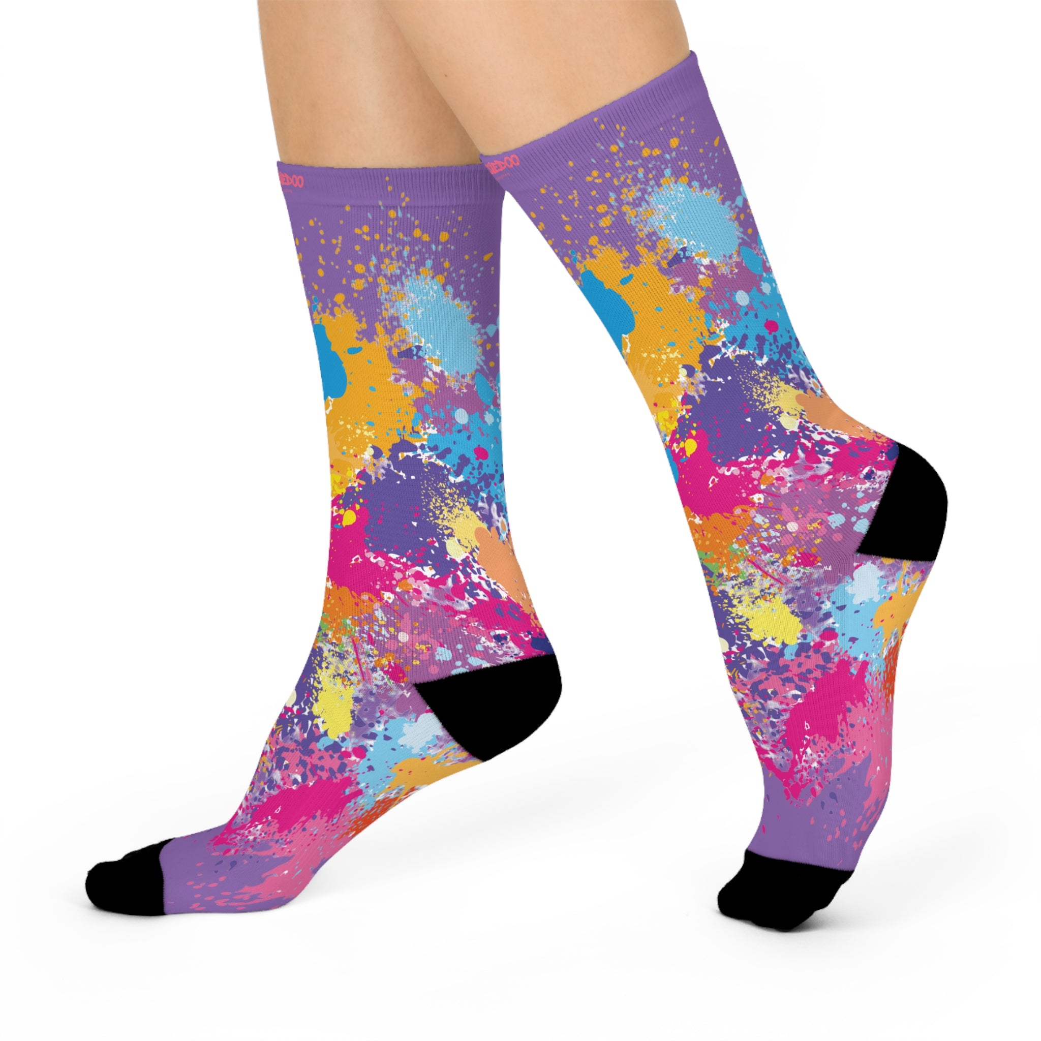Cushioned Crew Socks, Fun Splash of Paint, Artsy Wootsiedoo Logo, Gift idea