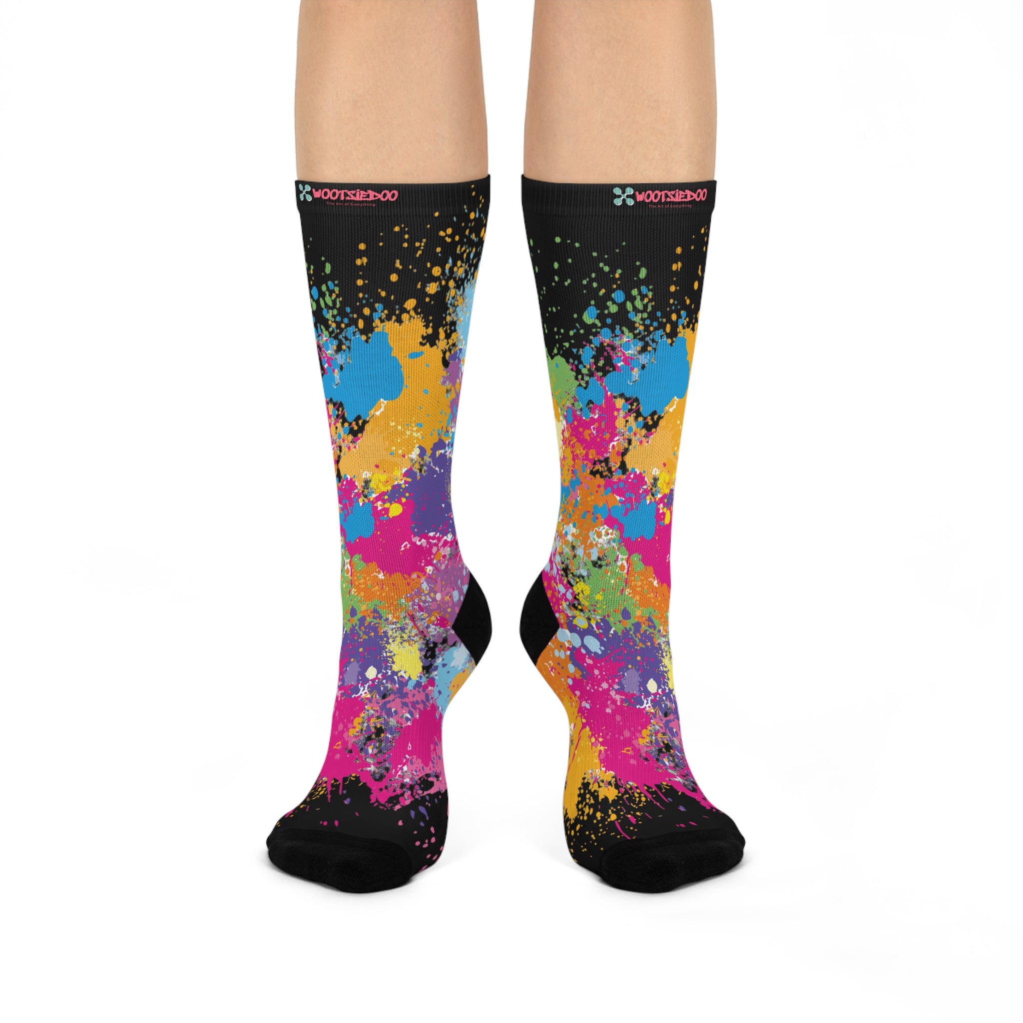 Cushioned Crew Socks, Fun Splash of Paint, Artsy Wootsiedoo Logo, Gift idea