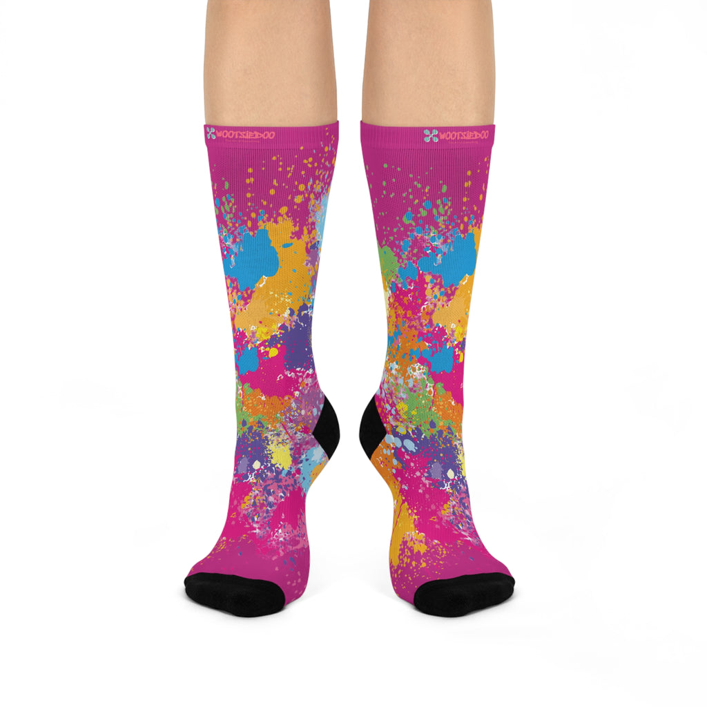 Cushioned Crew Socks, Fun Splash of Paint, Artsy Wootsiedoo Logo, Gift idea