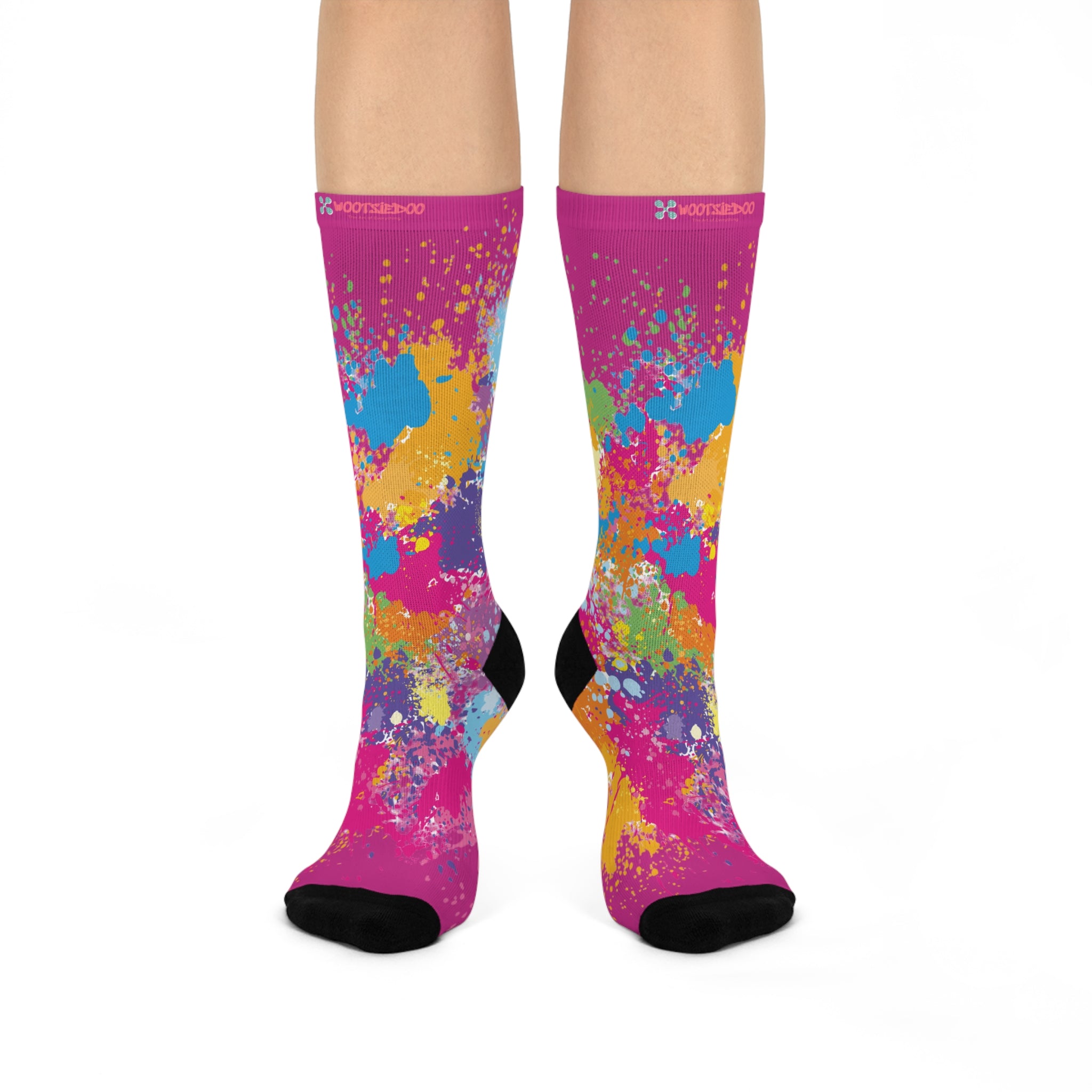 Cushioned Crew Socks, Fun Splash of Paint, Artsy Wootsiedoo Logo, Gift idea