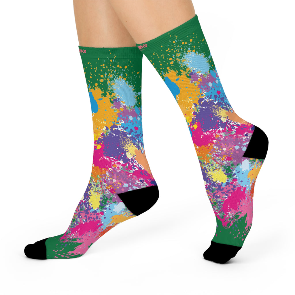 Cushioned Crew Socks, Fun Splash of Paint, Artsy Wootsiedoo Logo, Gift idea