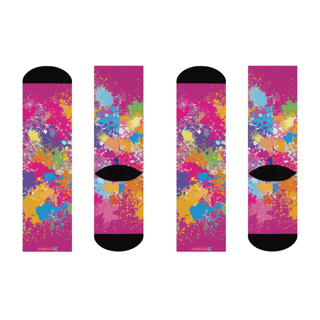 Cushioned Crew Socks, Fun Splash of Paint, Artsy Wootsiedoo Logo, Gift idea