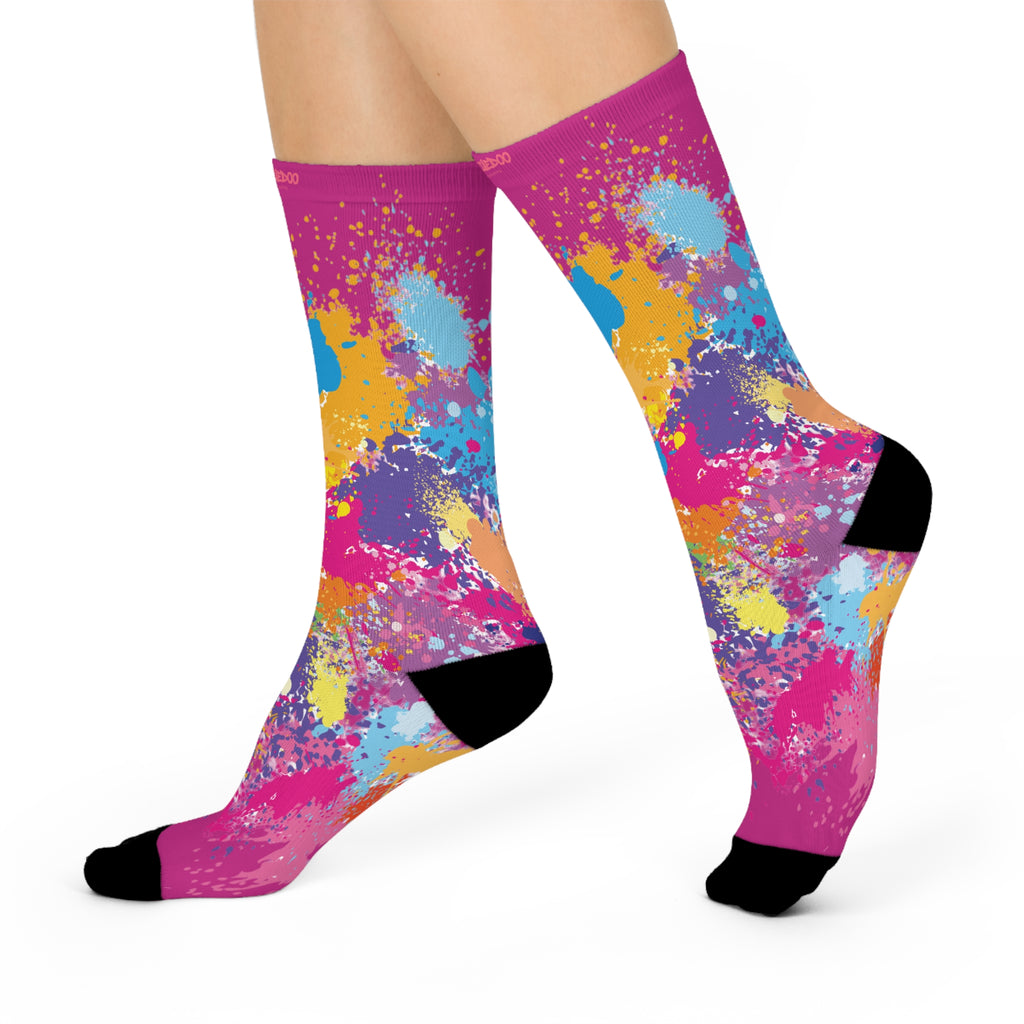 Cushioned Crew Socks, Fun Splash of Paint, Artsy Wootsiedoo Logo, Gift idea