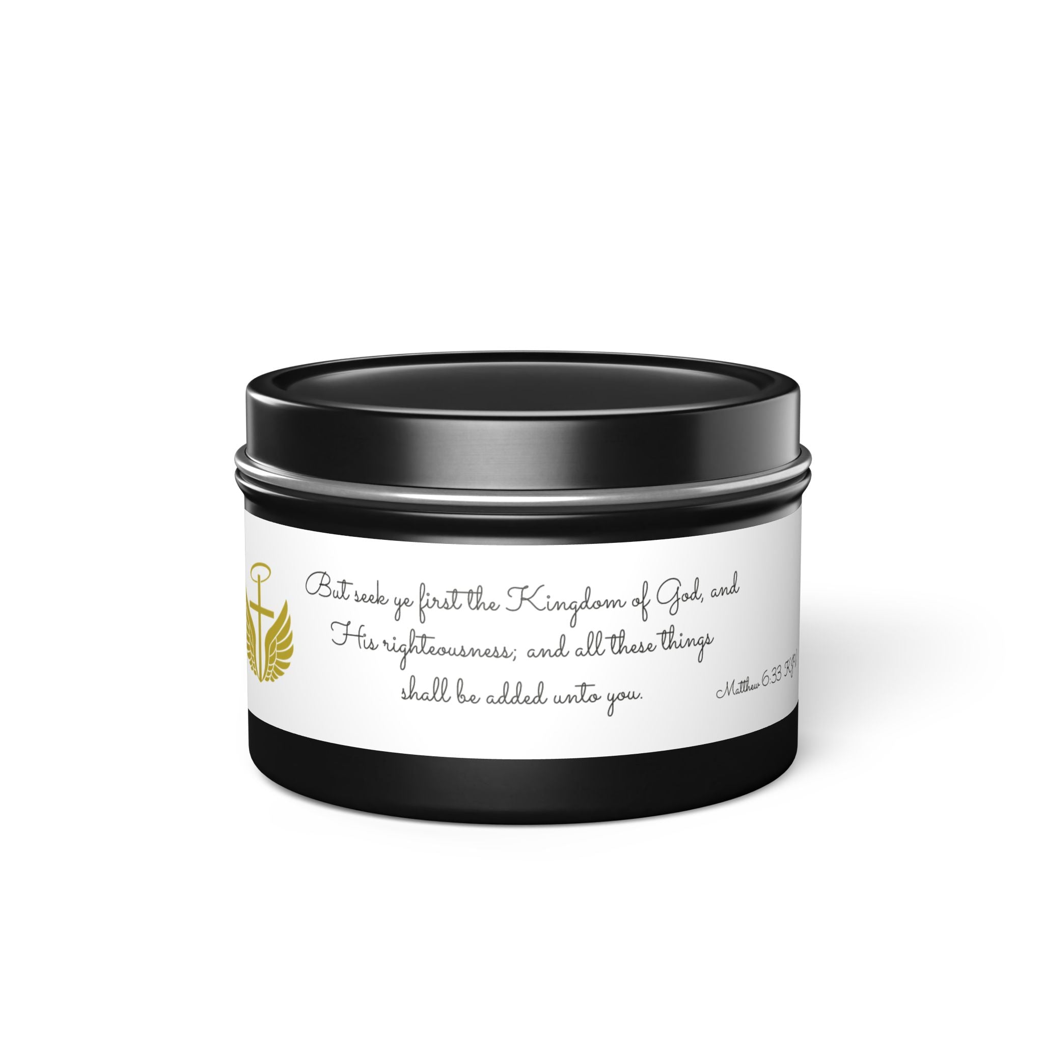 Inspirational Faith Tin Candle — "Seek First the Kingdom" Scented Candle
