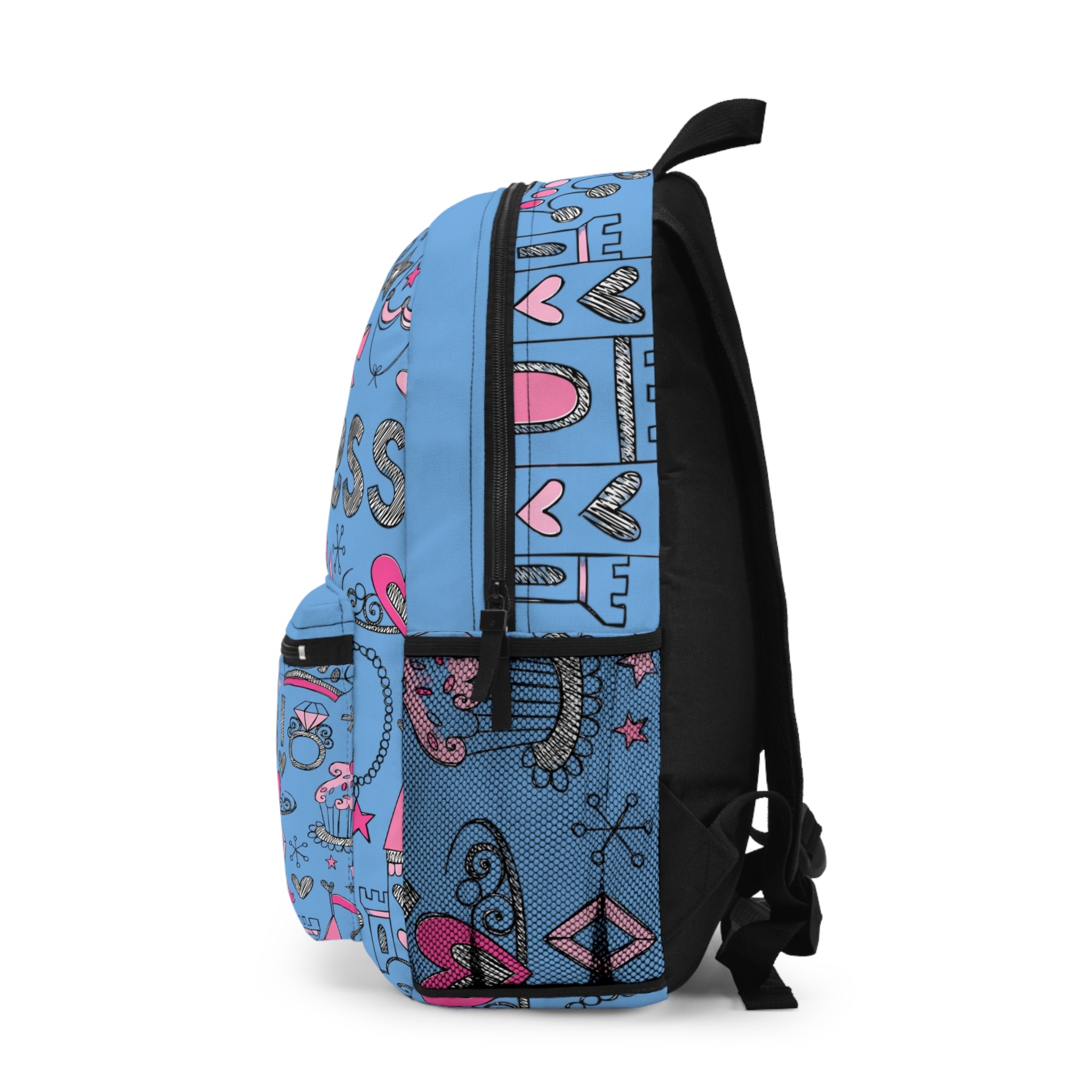 Princess Pattern Backpack — Blue Kids School Bag with 'Princess' Design