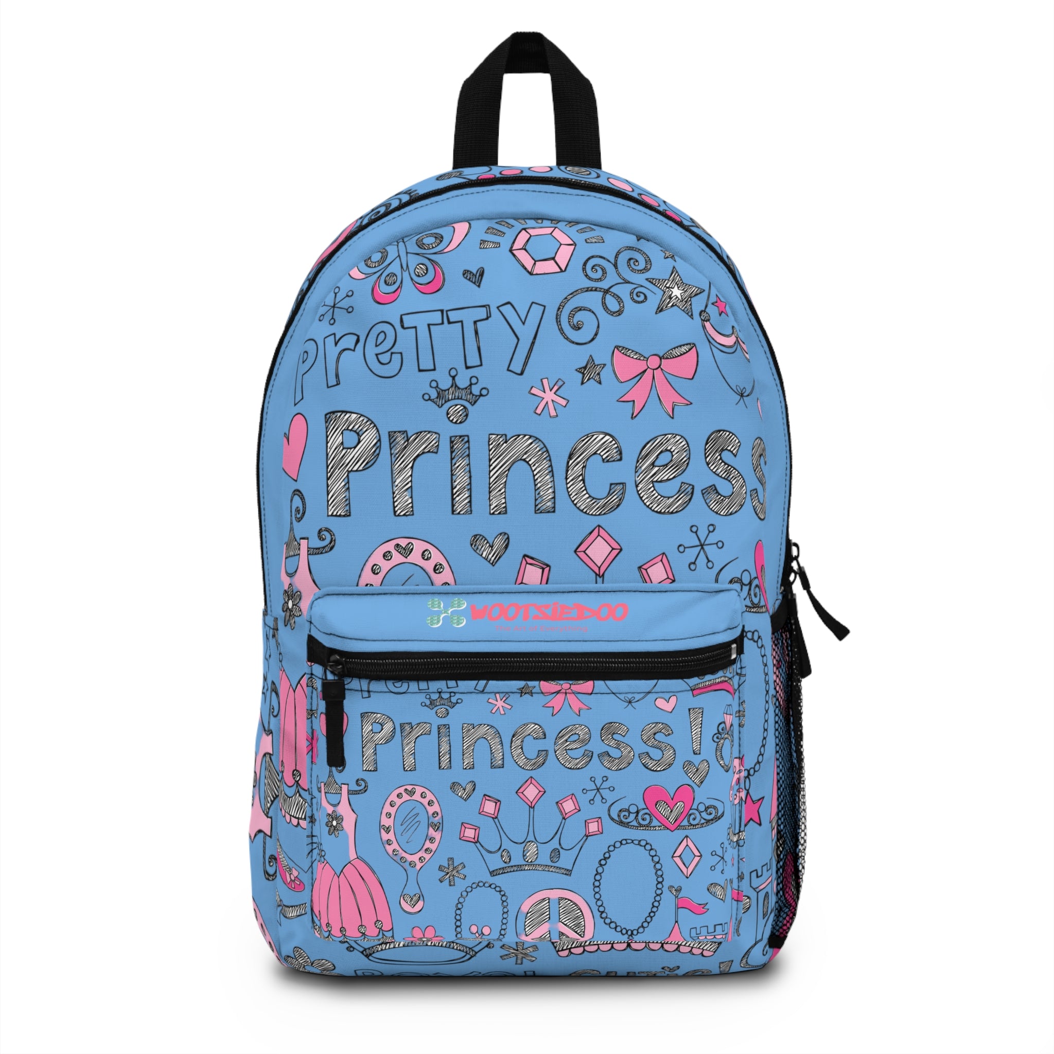Princess Pattern Backpack — Blue Kids School Bag with 'Princess' Design
