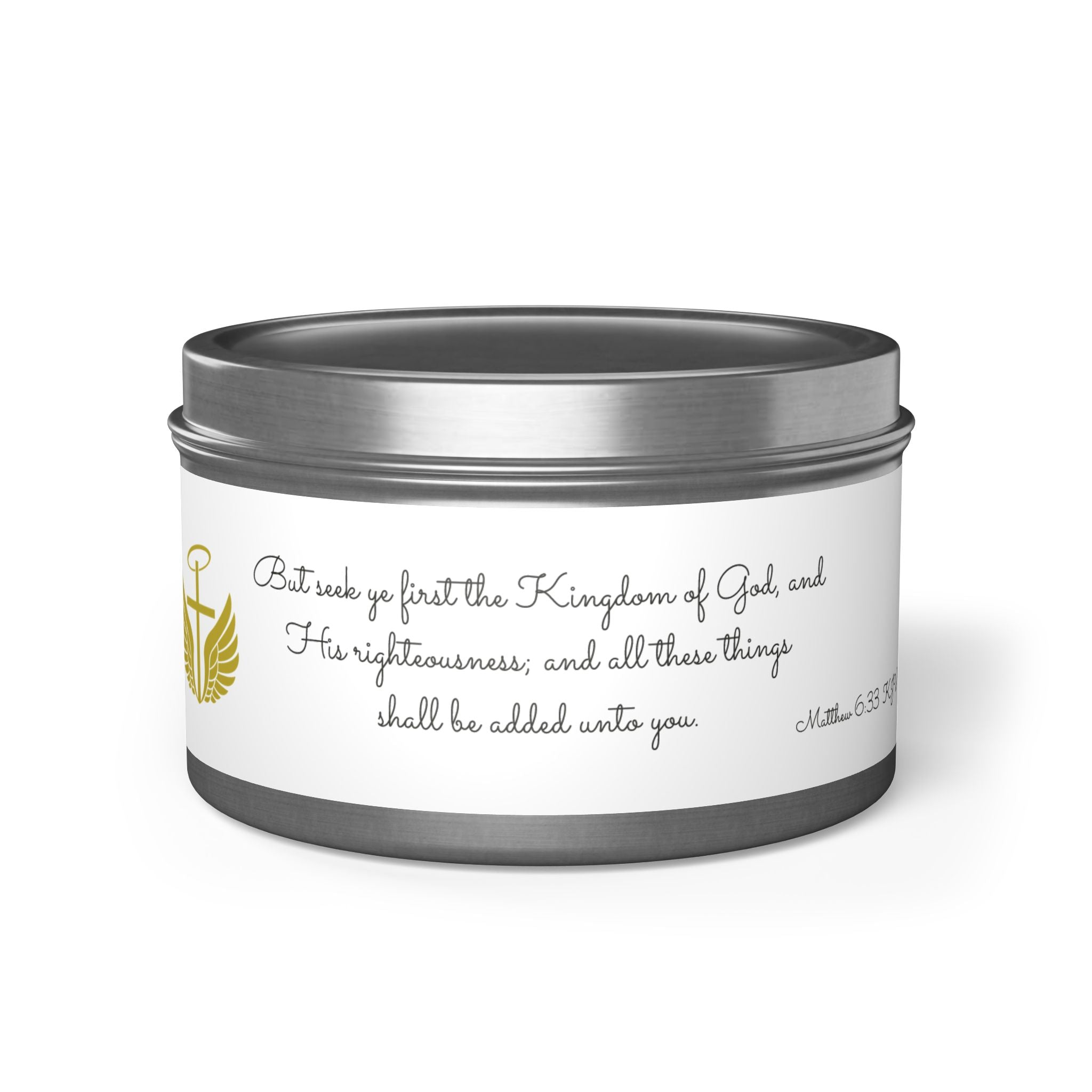 Inspirational Faith Tin Candle — "Seek First the Kingdom" Scented Candle
