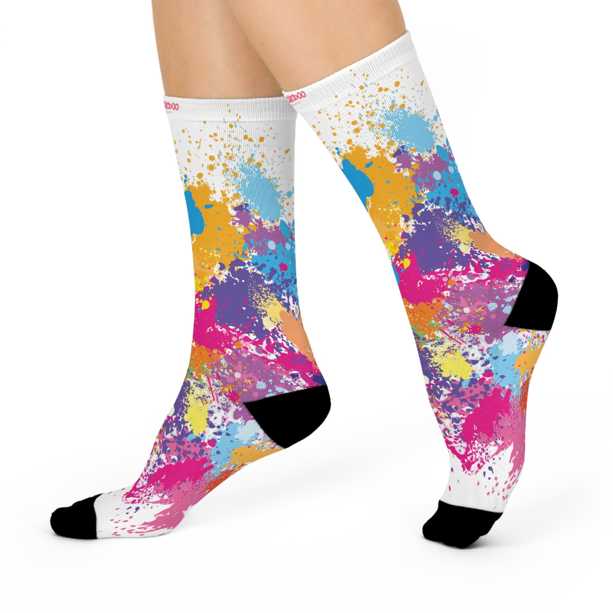 Cushioned Crew Socks, Fun Splash of Paint, Artsy Wootsiedoo Logo, Gift idea