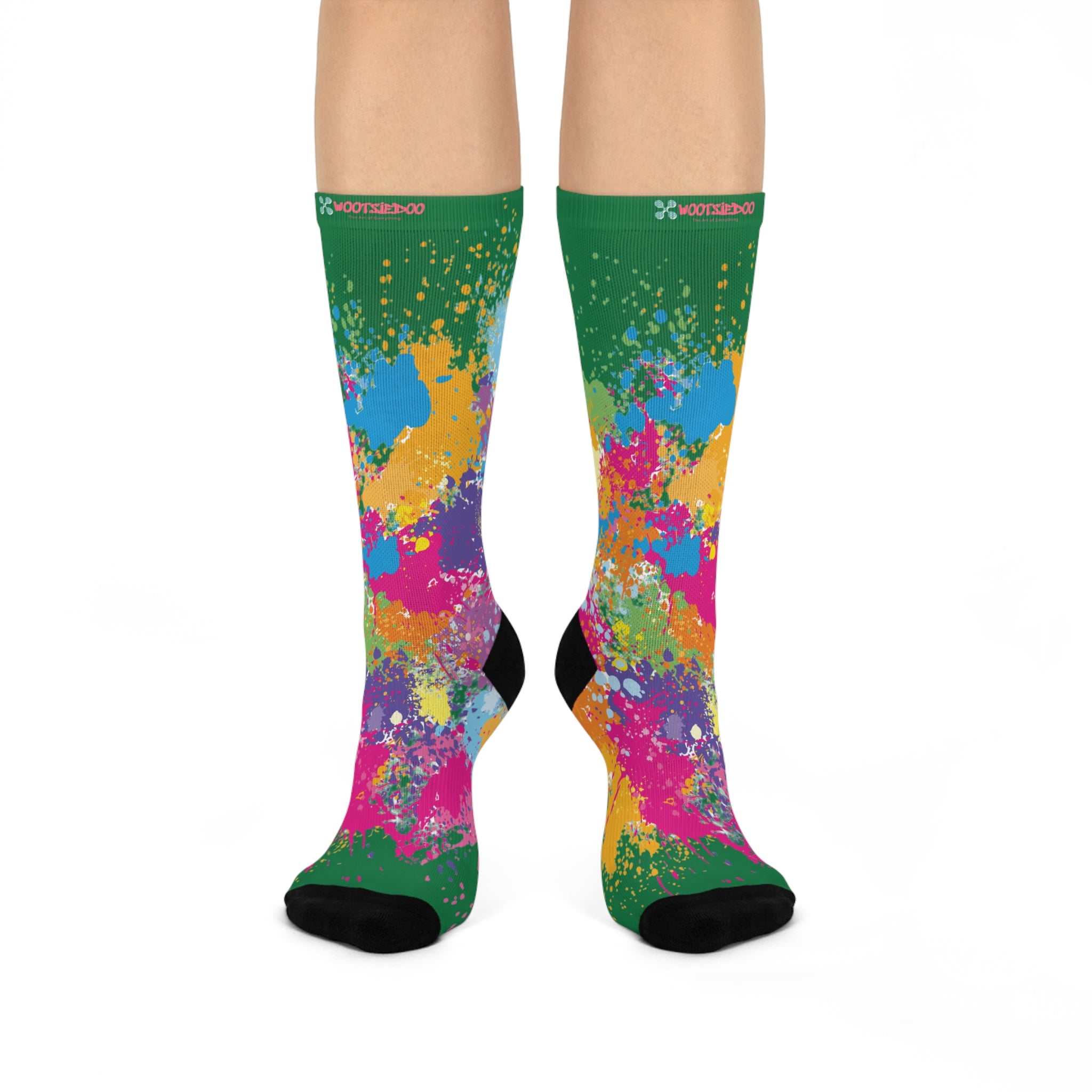 Cushioned Crew Socks, Fun Splash of Paint, Artsy Wootsiedoo Logo, Gift idea