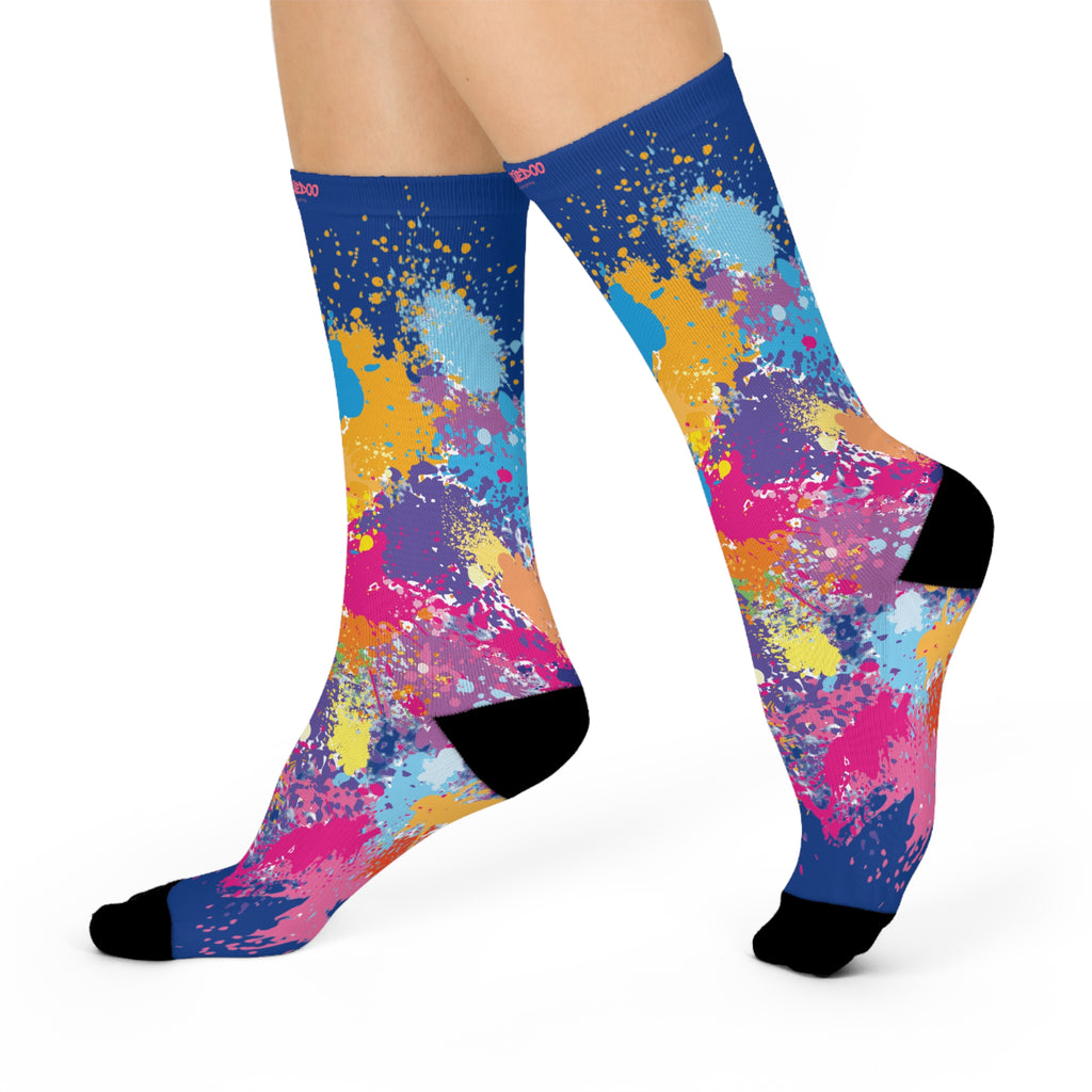 Cushioned Crew Socks, Fun Splash of Paint, Artsy Wootsiedoo Logo, Gift idea
